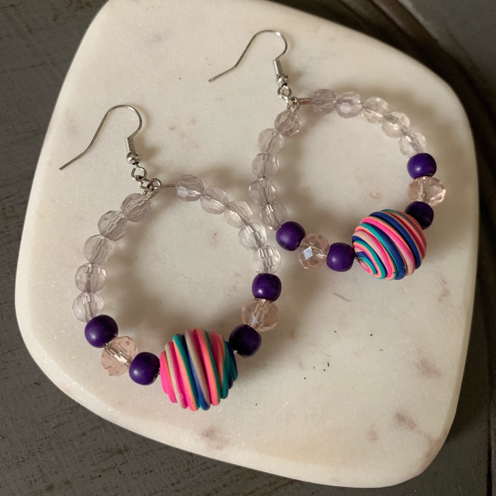 Hand beaded clear & bright multicolored earrings